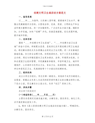 创建文明卫生城活动方案范文