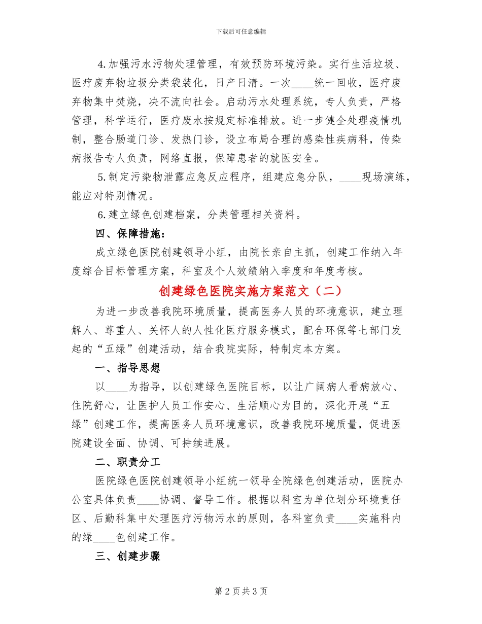 创建绿色医院实施方案范文_第2页