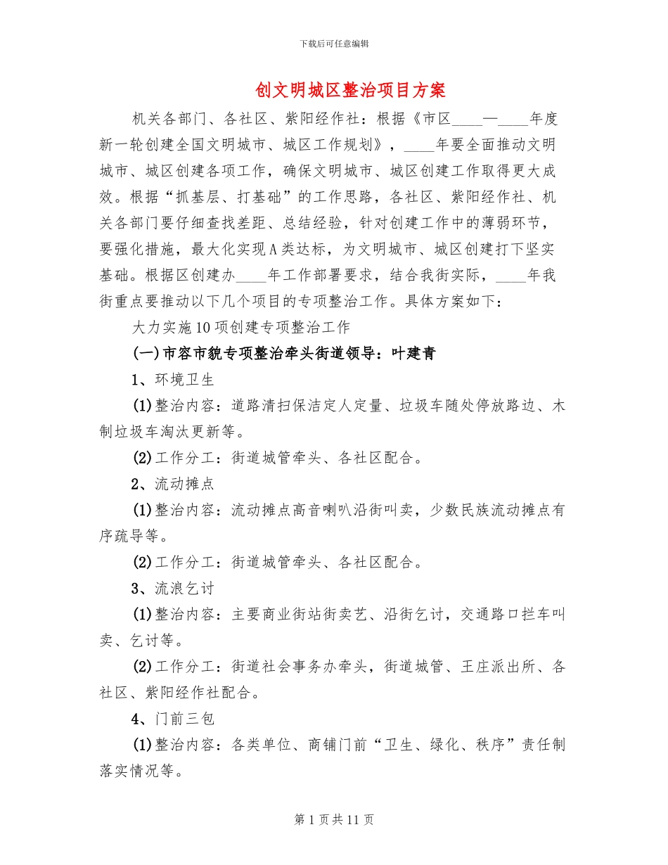 创文明城区整治项目方案_第1页