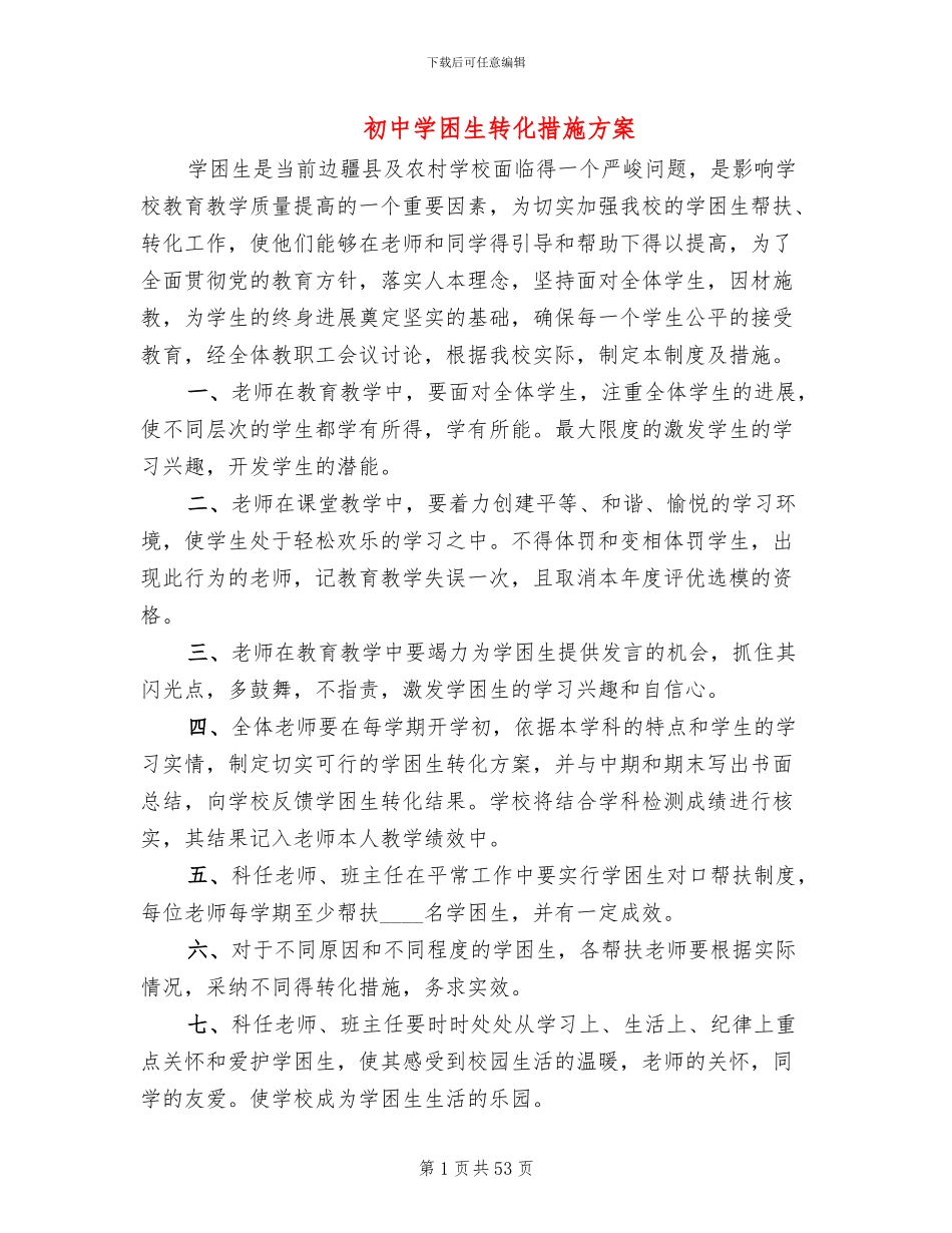 初中学困生转化措施方案_第1页