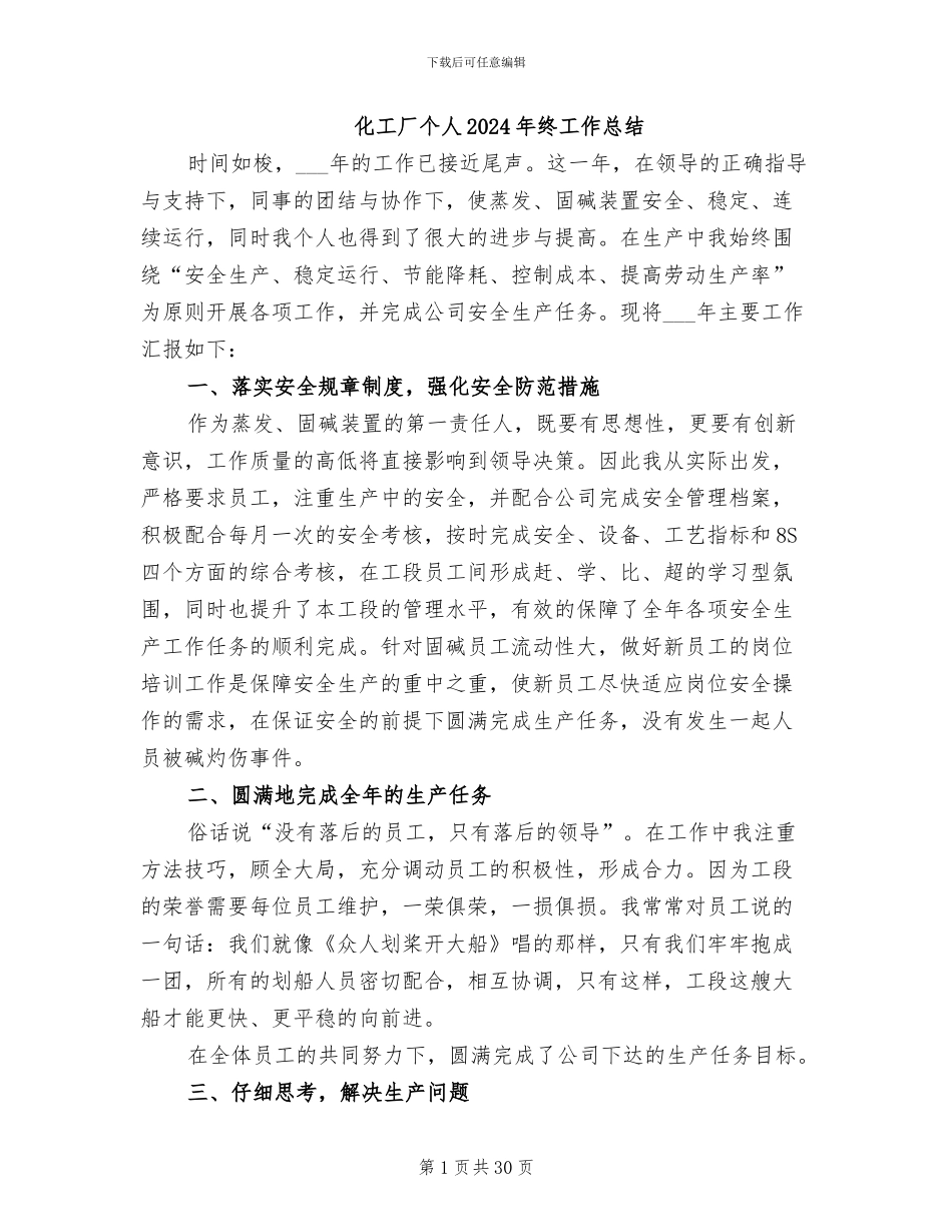化工厂个人2024年终工作总结_第1页