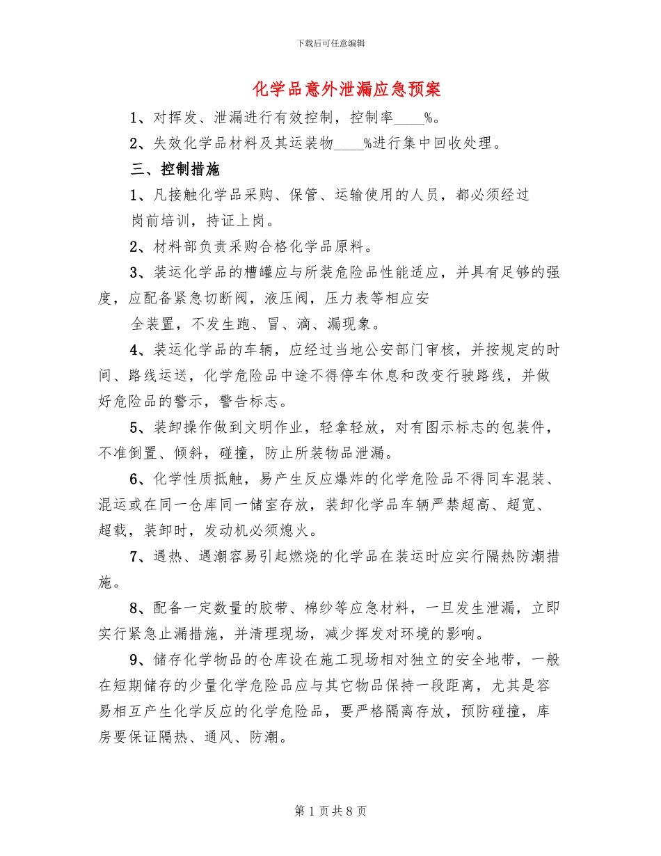 化学品意外泄漏应急预案_第1页