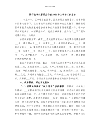 区行政审批管理办公室2024年上半年工作总结