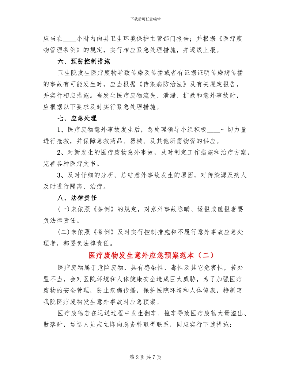 医疗废物发生意外应急预案范本_第2页