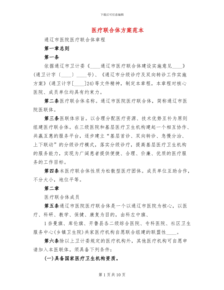 医疗联合体方案范本_第1页