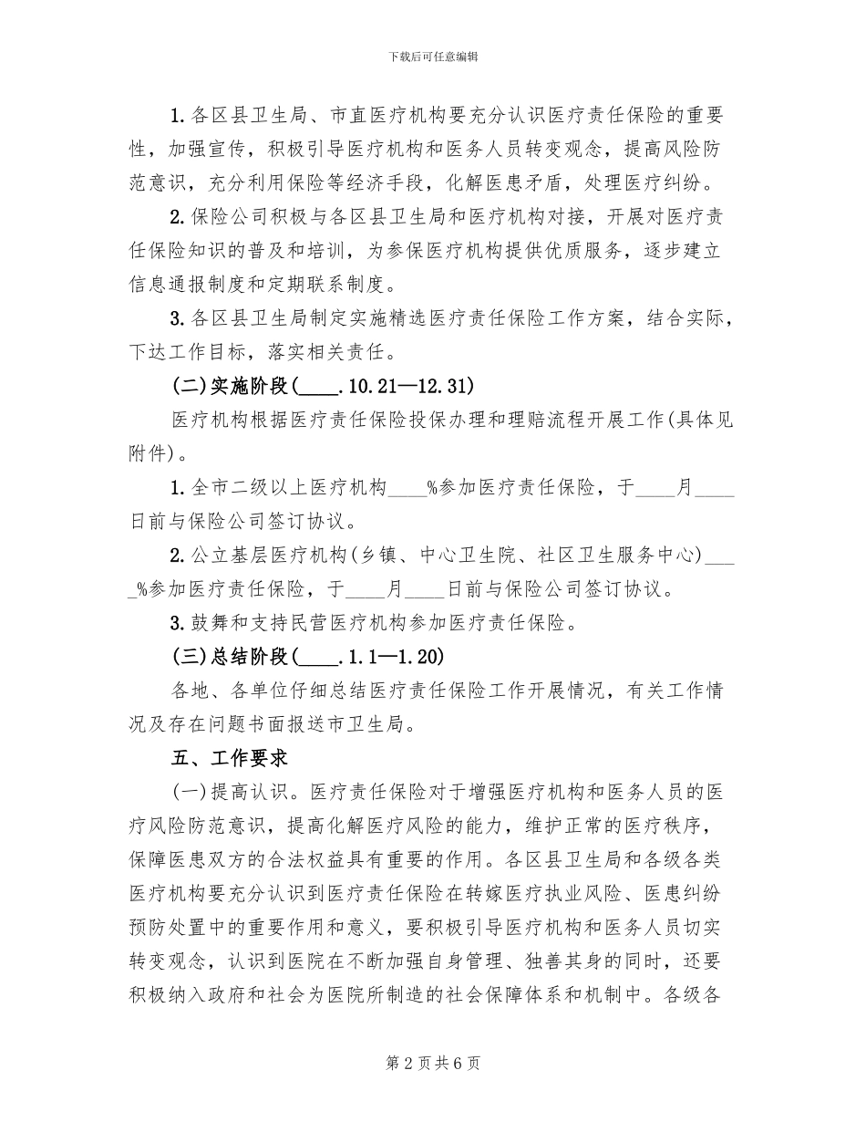 医疗责任保险工作方案范文_第2页