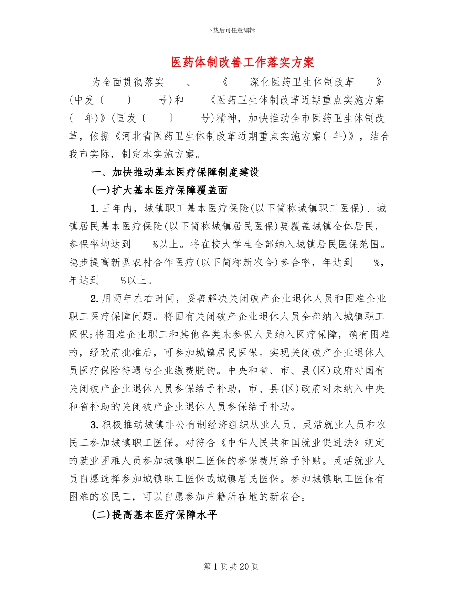 医药体制改善工作落实方案_第1页