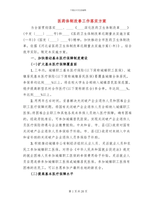医药体制改善工作落实方案