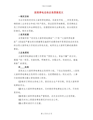 医院停电总体应急预案范文