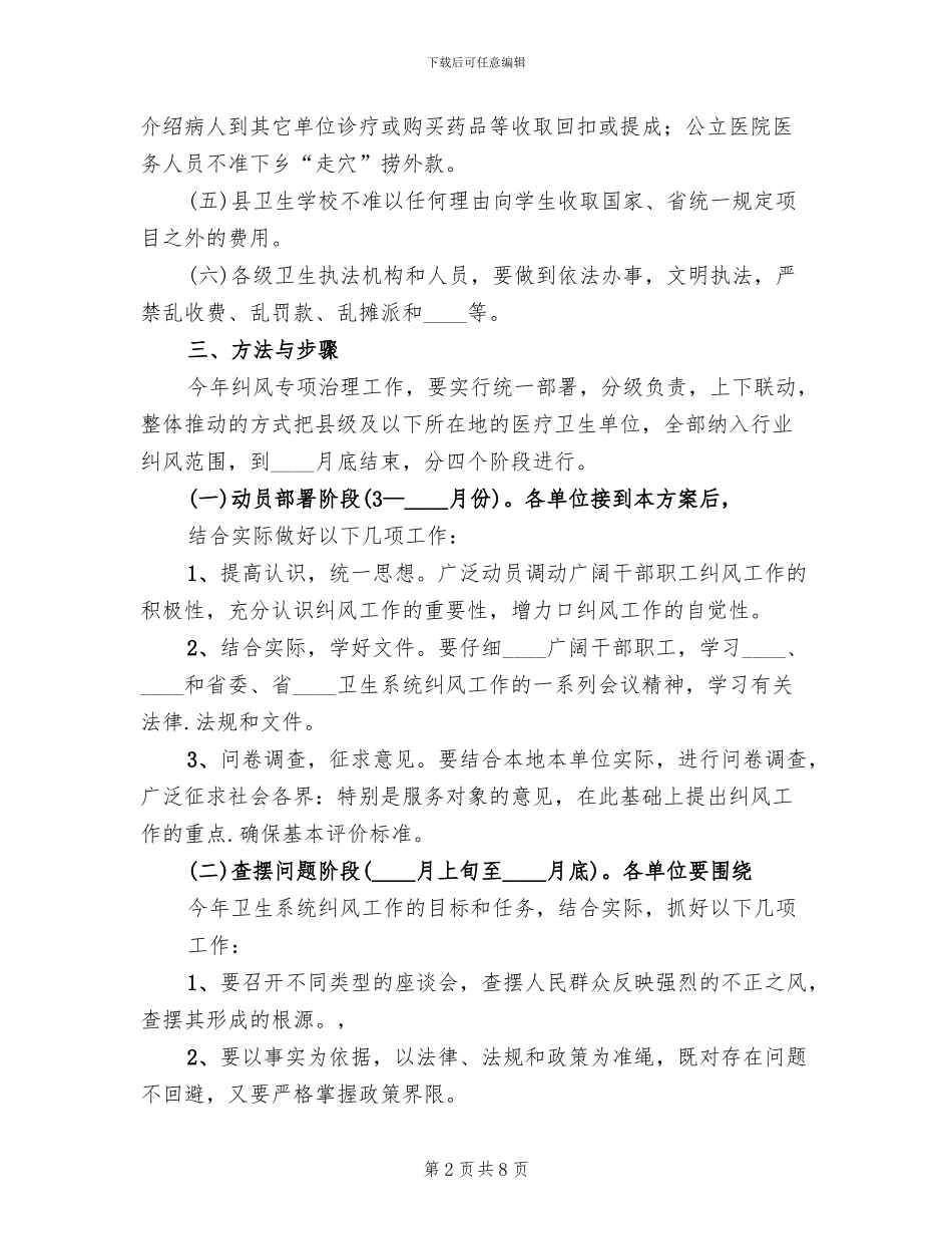 医院关于纠正行业不正之风实施方案_第2页