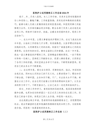 医院护士试用期转正工作总结2024年