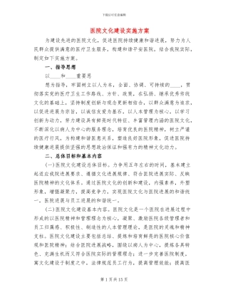 医院文化建设实施方案