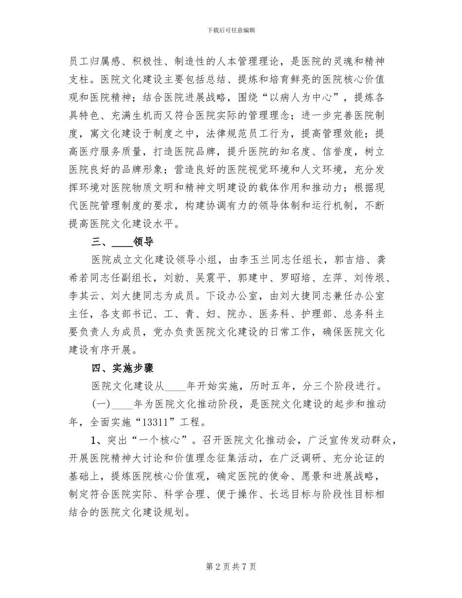 医院文化建设实施方案范本_第2页
