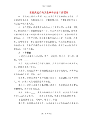 医院突发公共卫生事件应急工作预案