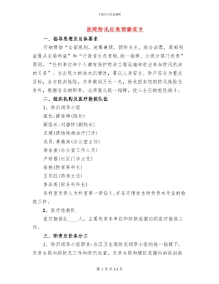 医院防汛应急预案范文