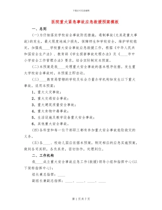 医院重大紧急事故应急救援预案模板(2篇)