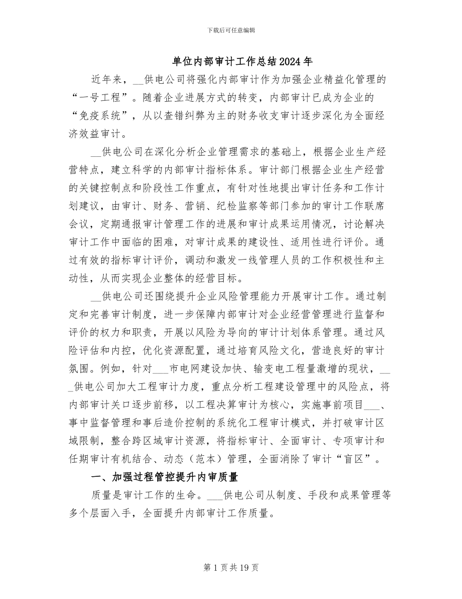 单位内部审计工作总结2024年_第1页