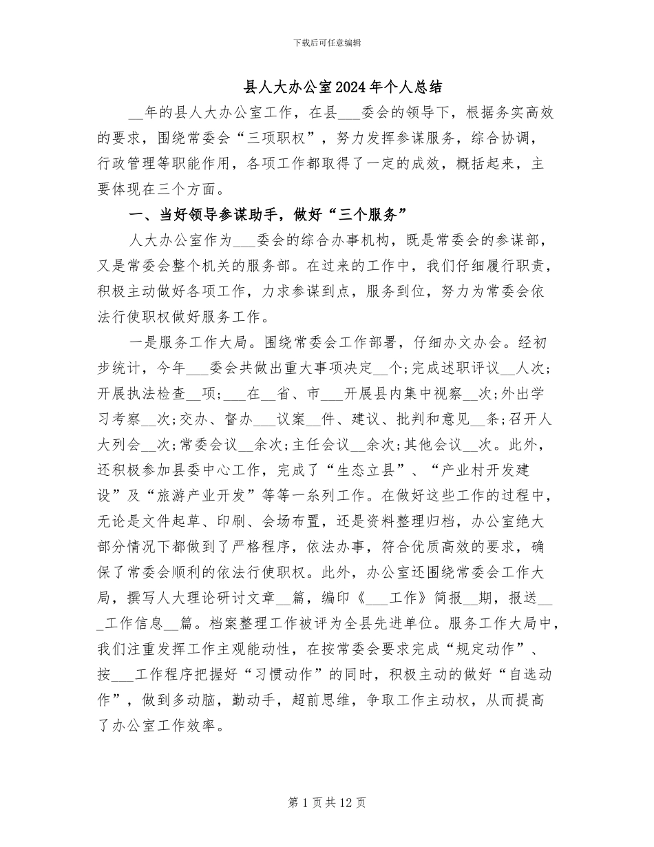 县人大办公室2024年个人总结_第1页