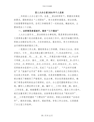 县人大办公室2024年个人总结