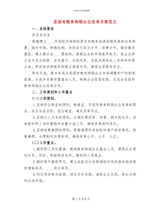 县国有粮食购销企业改革方案范文