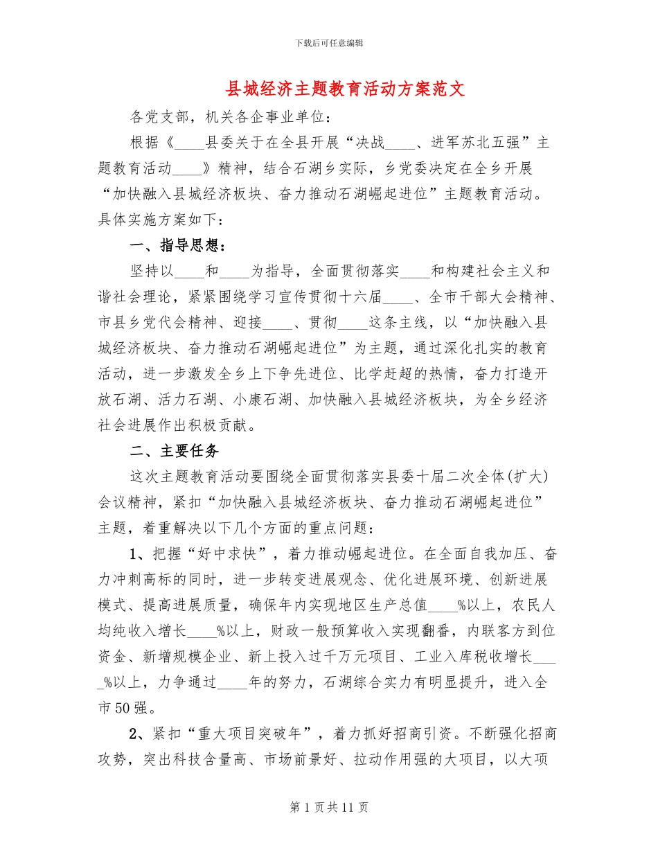 县城经济主题教育活动方案范文_第1页