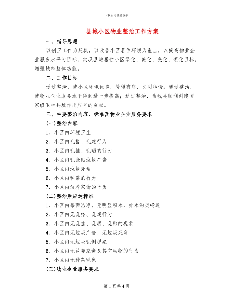 县城小区物业整治工作方案_第1页
