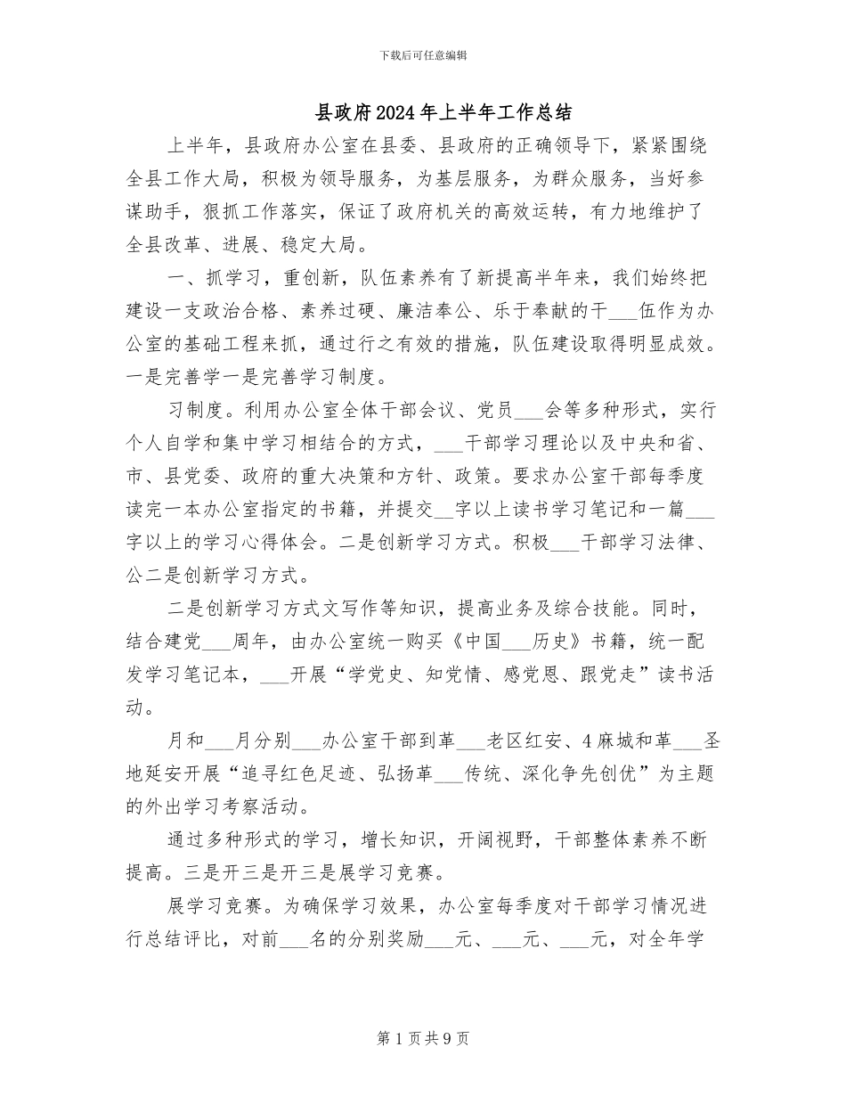 县政府2024年上半年工作总结_第1页