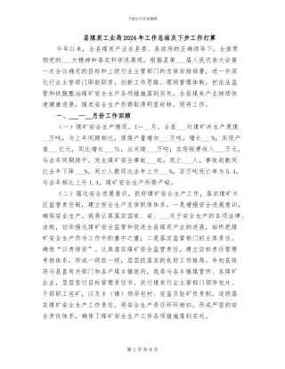 县煤炭工业局2024年工作总结及下步工作打算