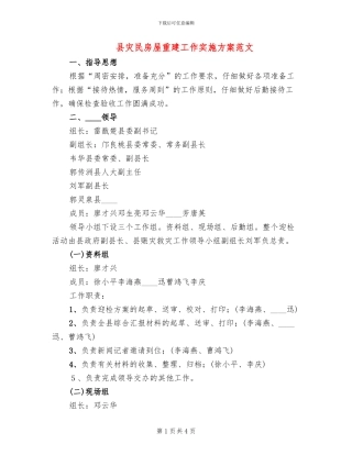 县灾民房屋重建工作实施方案范文(2篇)