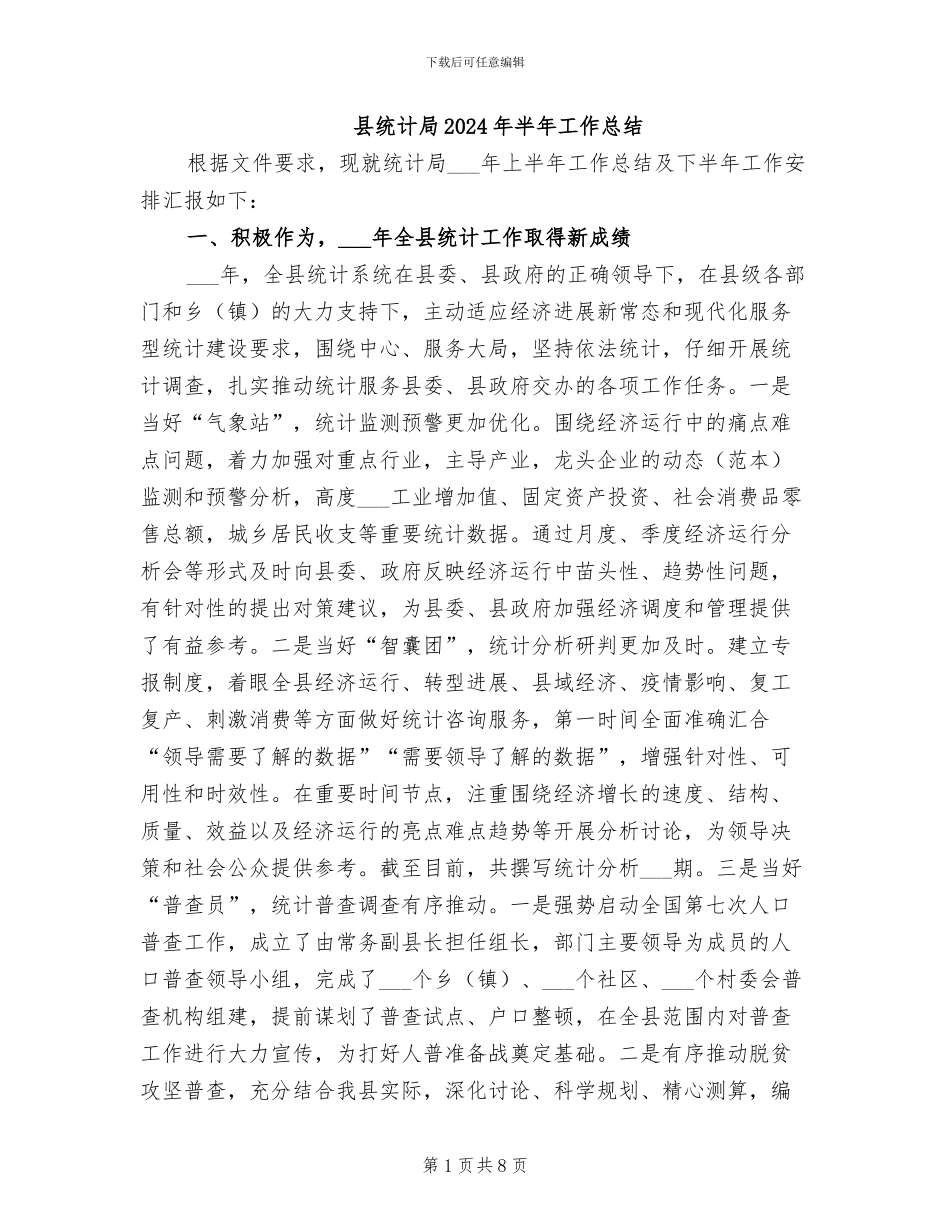 县统计局2024年半年工作总结_第1页