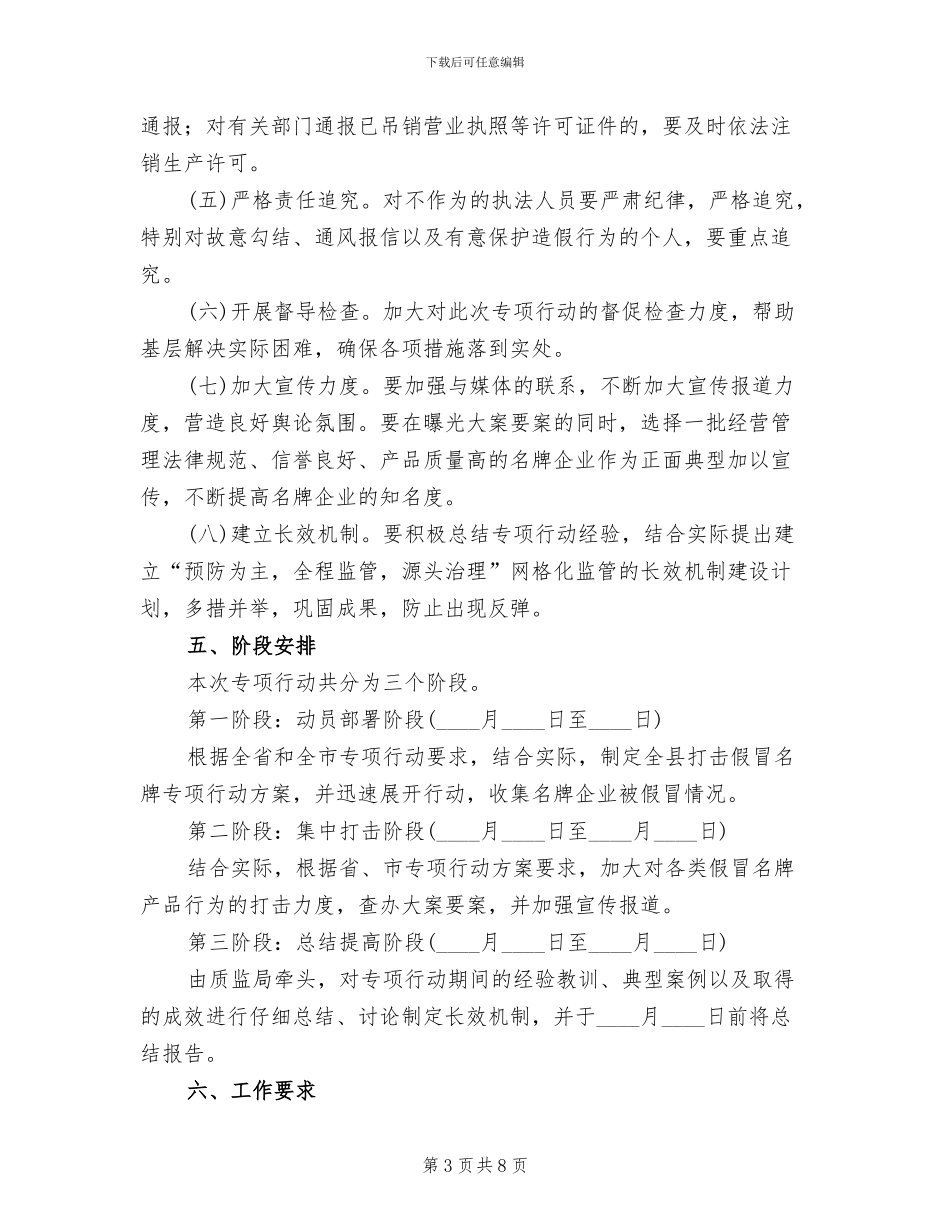 名牌打假安排方案范文_第3页