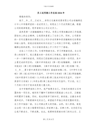员工试用期工作总结2024年