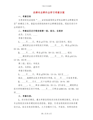 品牌专业群外出学习考察方案