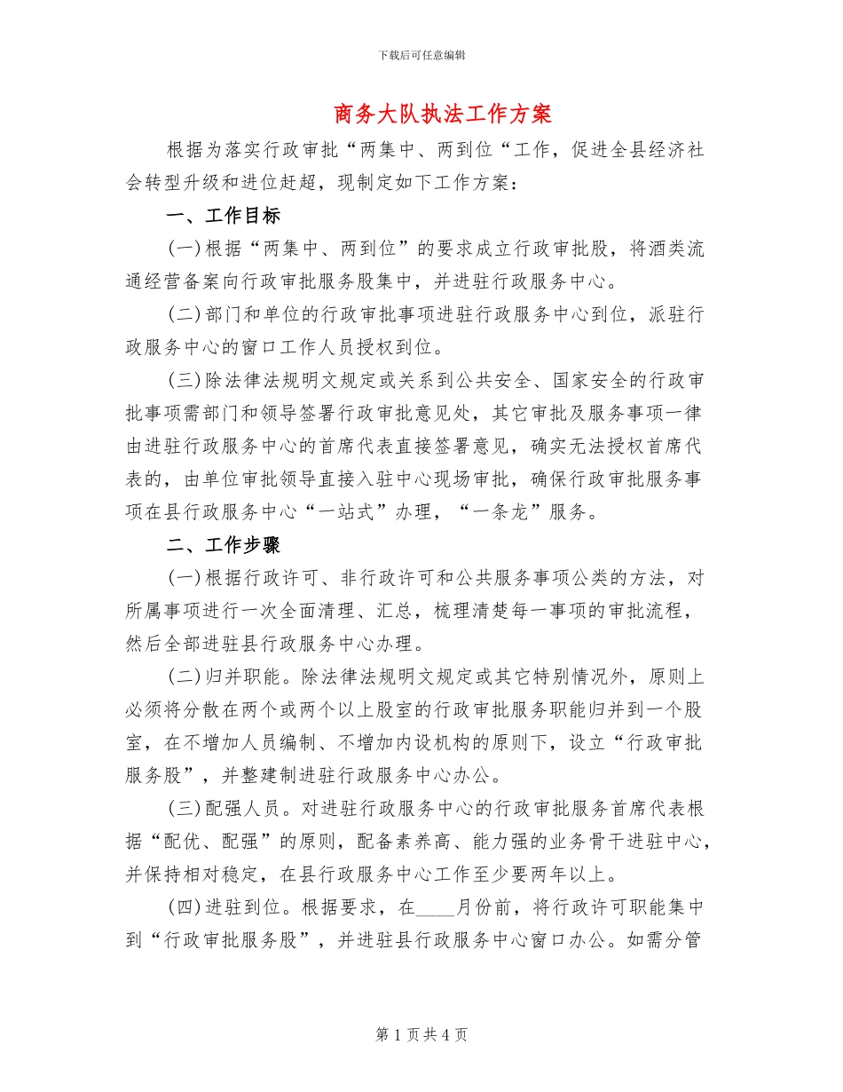 商务大队执法工作方案_第1页