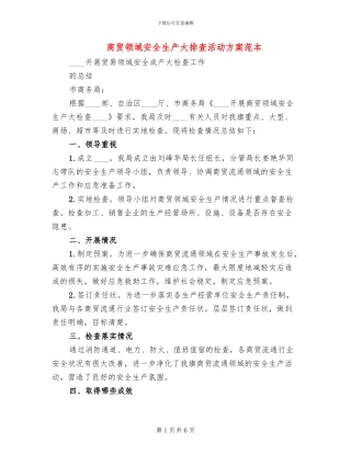 商贸领域安全生产大排查活动方案范本