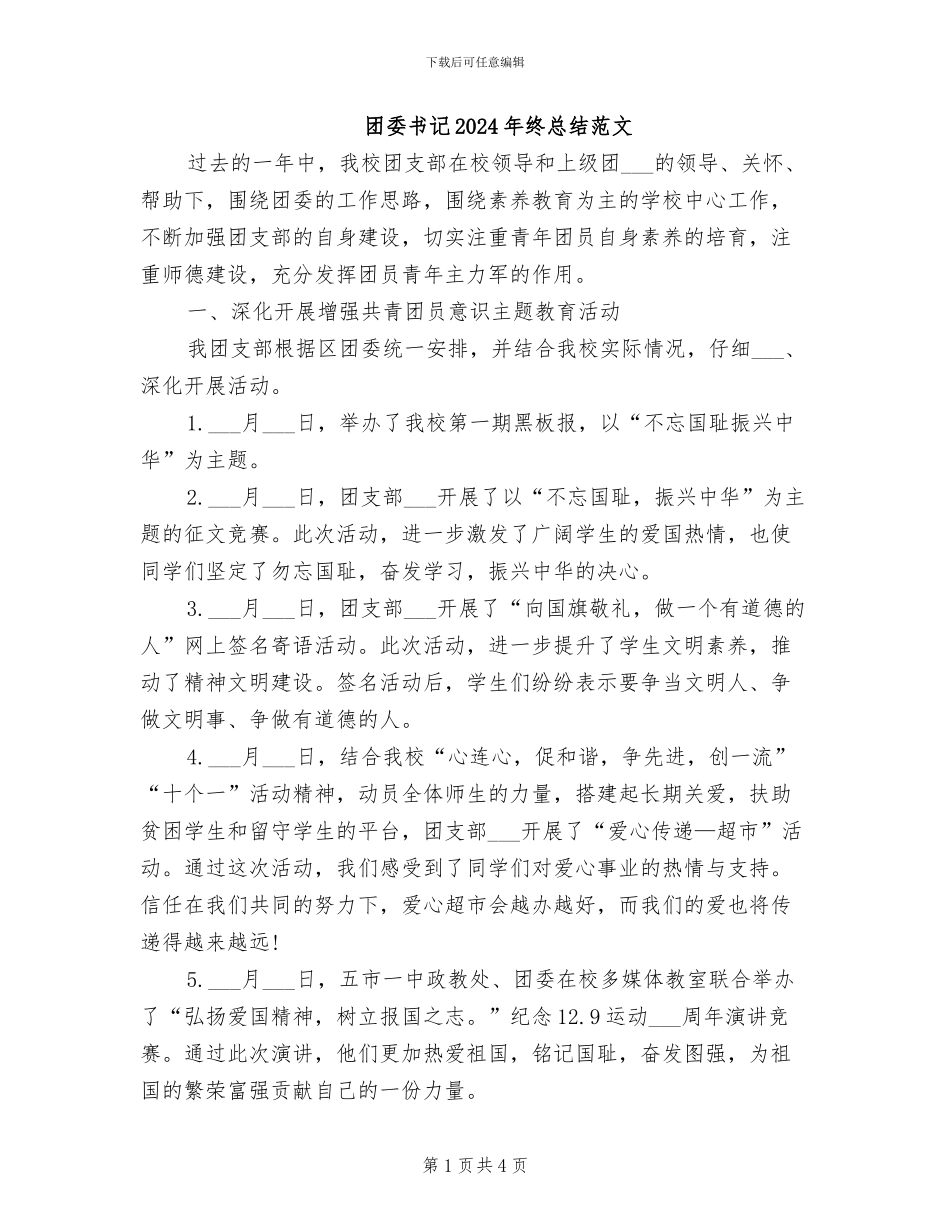 团委书记2024年终总结范文_第1页