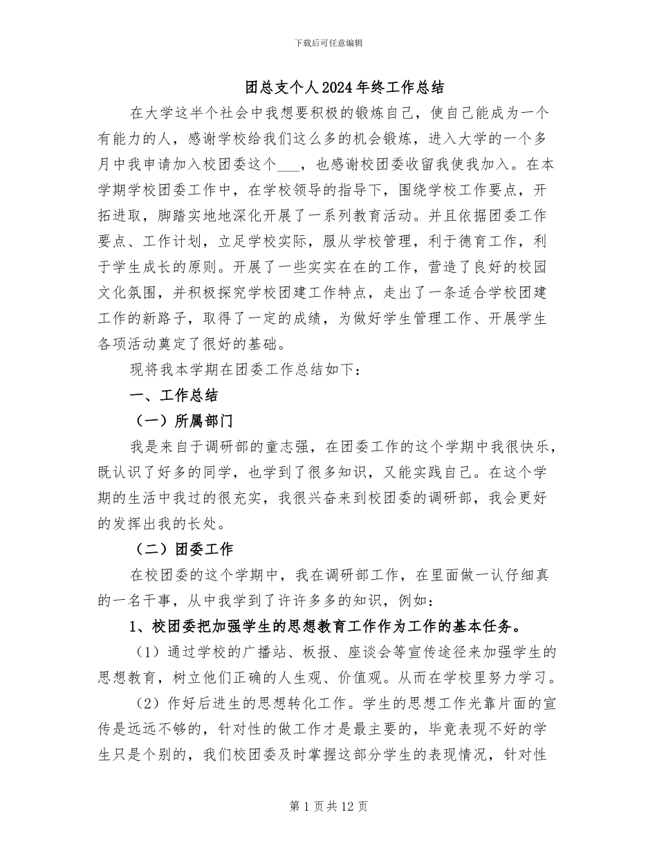 团总支个人2024年终工作总结_第1页
