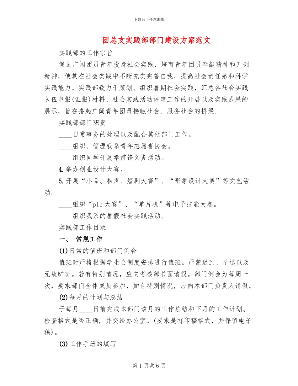团总支实践部部门建设方案范文_第1页