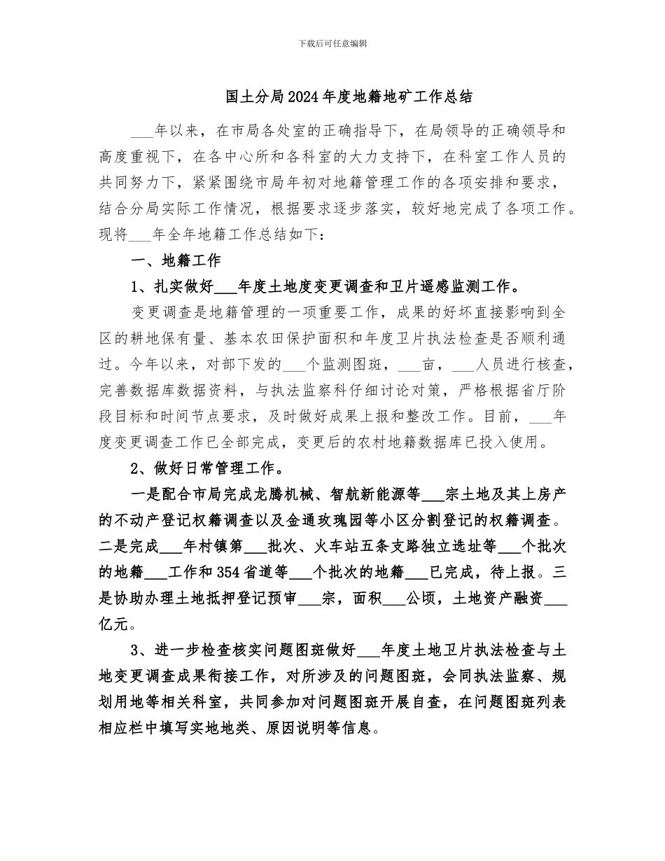 国土分局2024年度地籍地矿工作总结_第1页