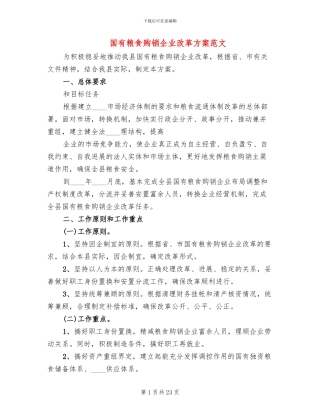 国有粮食购销企业改革方案范文