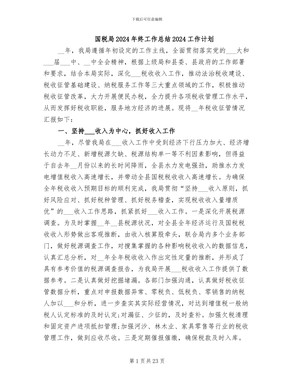国税局2024年终工作总结2024工作计划_第1页