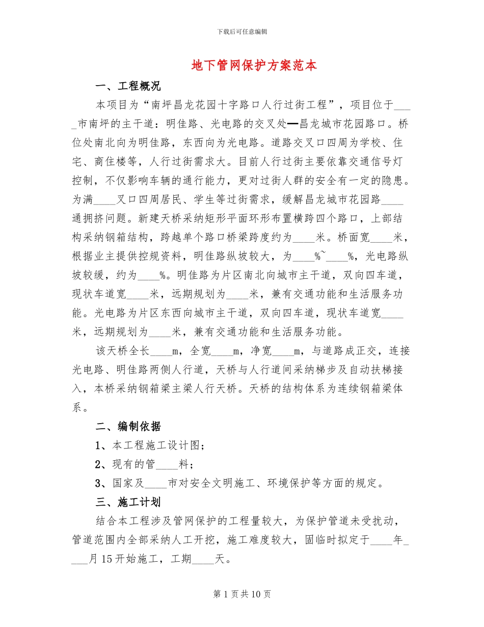 地下管网保护方案范本_第1页