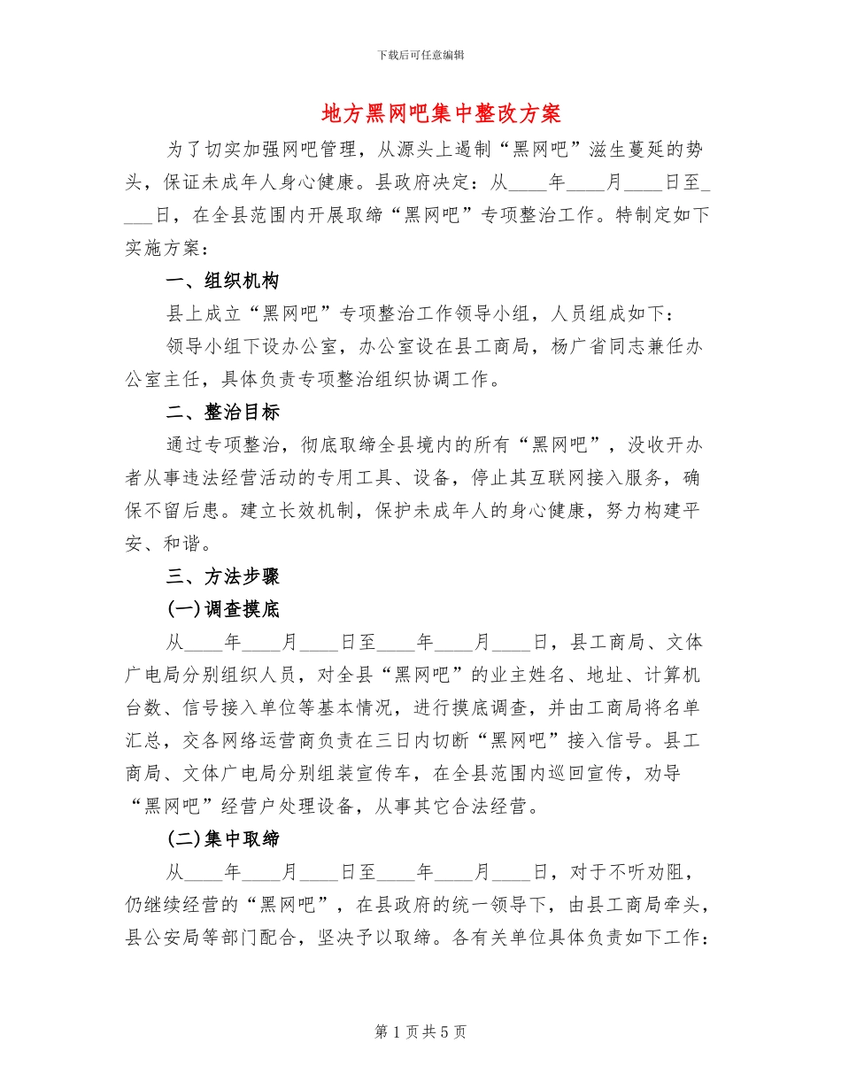 地方黑网吧集中整改方案_第1页
