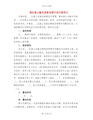 城区渣土输运监管治理行动方案范文