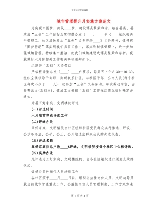 城市管理提升月实施方案范文