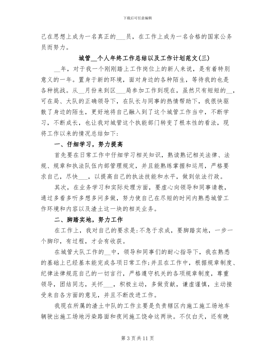 城管2024年个人年终工作总结以及工作计划_第3页