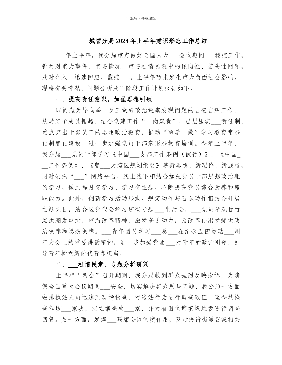 城管分局2024年上半年意识形态工作总结_第1页
