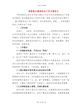 城管重点稽查执法工作方案范文