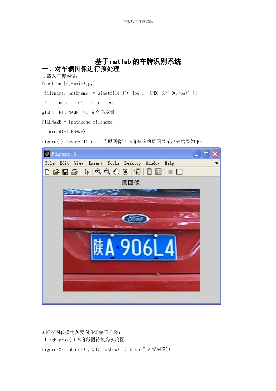基于matlab的车牌识别(含子程序)_第1页