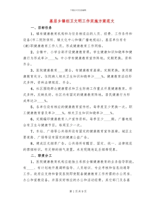 基层乡镇创卫文明工作实施方案范文